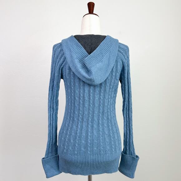 Y2K American Eagle Cable Knit Hoodie V-Neck Sweater - Picture 7 of 10